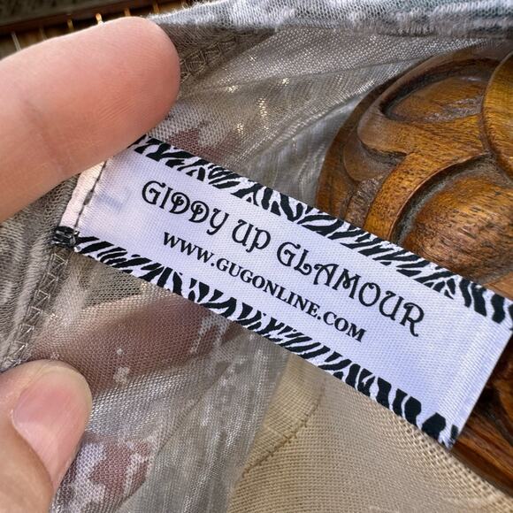 Southern Grace Happy Camper Lace Sleeved Shirt Teal Green/Gray Burnout Large - Picture 11 of 13